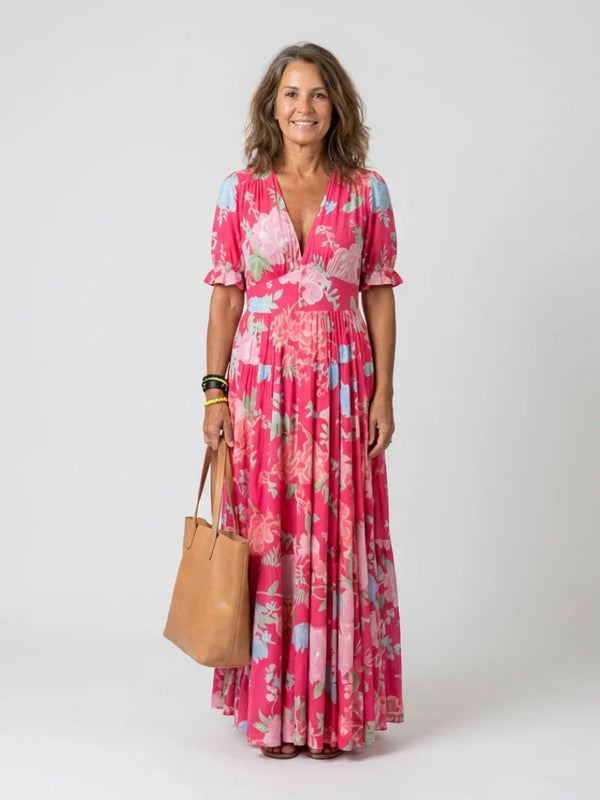 Lucienne | Floral Short-Sleeve Midi Dress