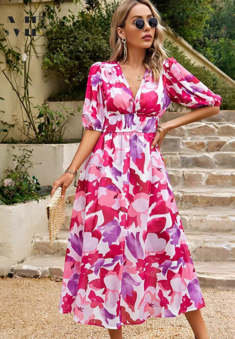 Regina | Women's Lightweight Floral Midi Dress view 12
