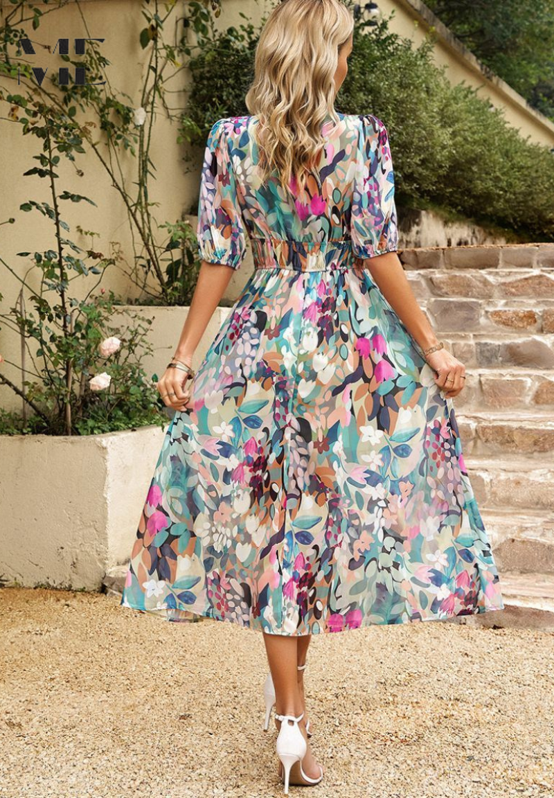 Regina | Women's Lightweight Floral Midi Dress view 3