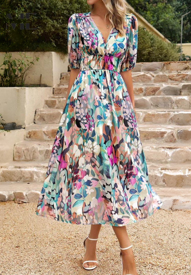 Regina | Women's Lightweight Floral Midi Dress view 4