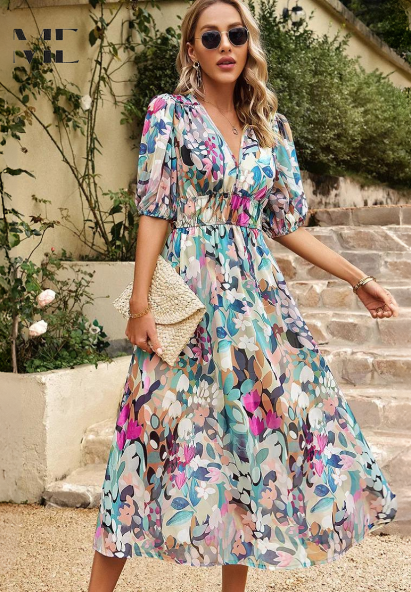 Regina | Women's Lightweight Floral Midi Dress view 5