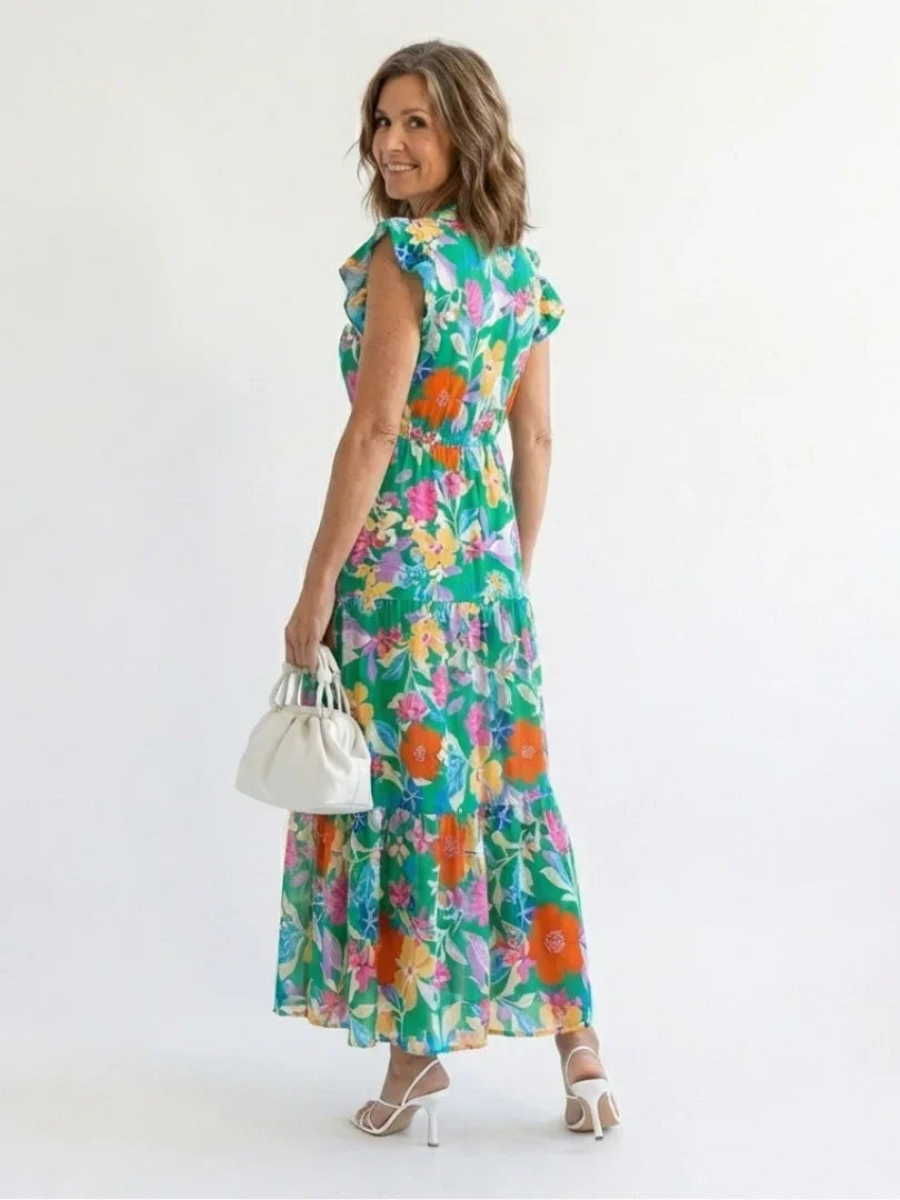 Queenie | Floral Flutter Sleeve Midi Dress view 3