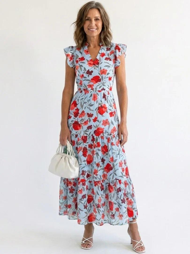 Queenie | Floral Flutter Sleeve Midi Dress view 4