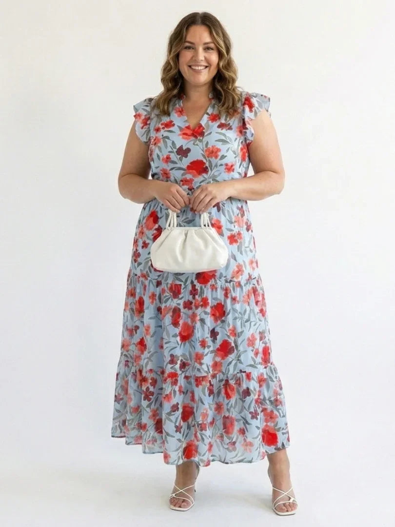 Queenie | Floral Flutter Sleeve Midi Dress view 6