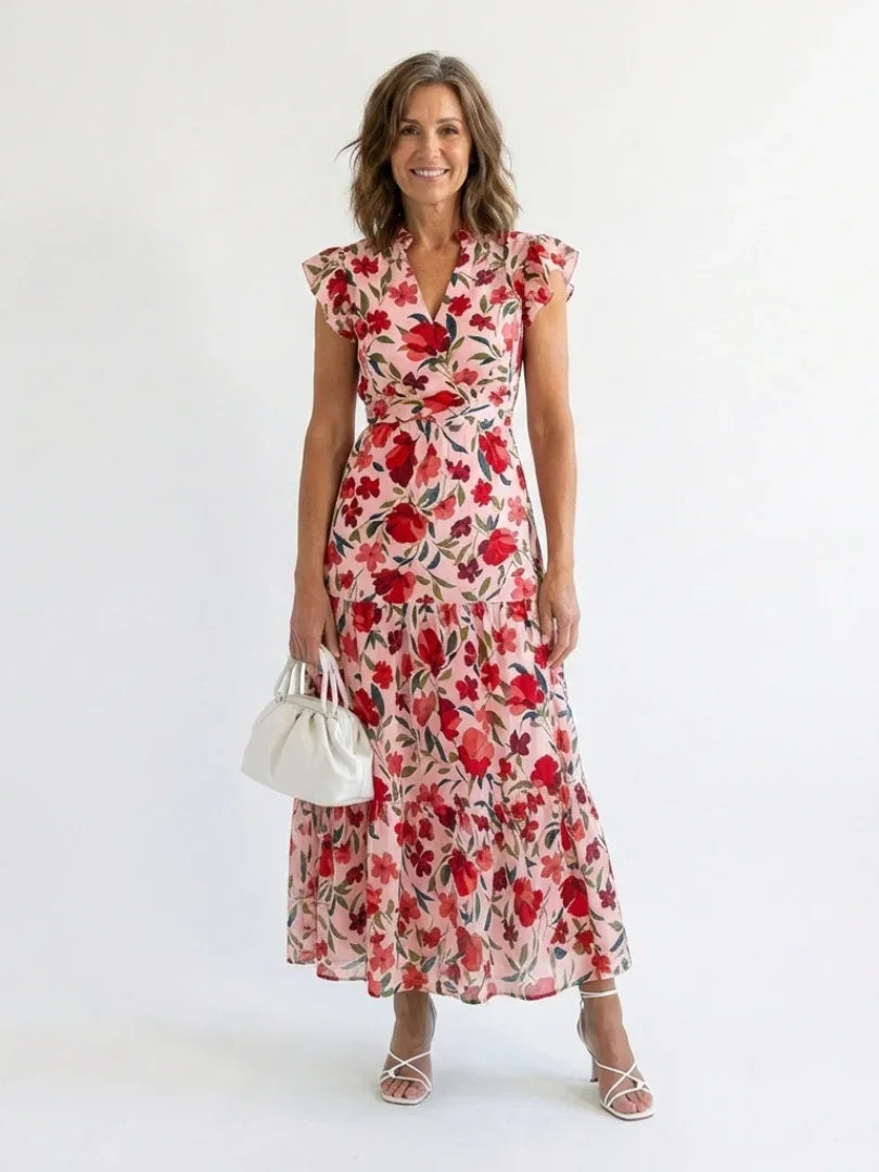 Queenie | Floral Flutter Sleeve Midi Dress view 7