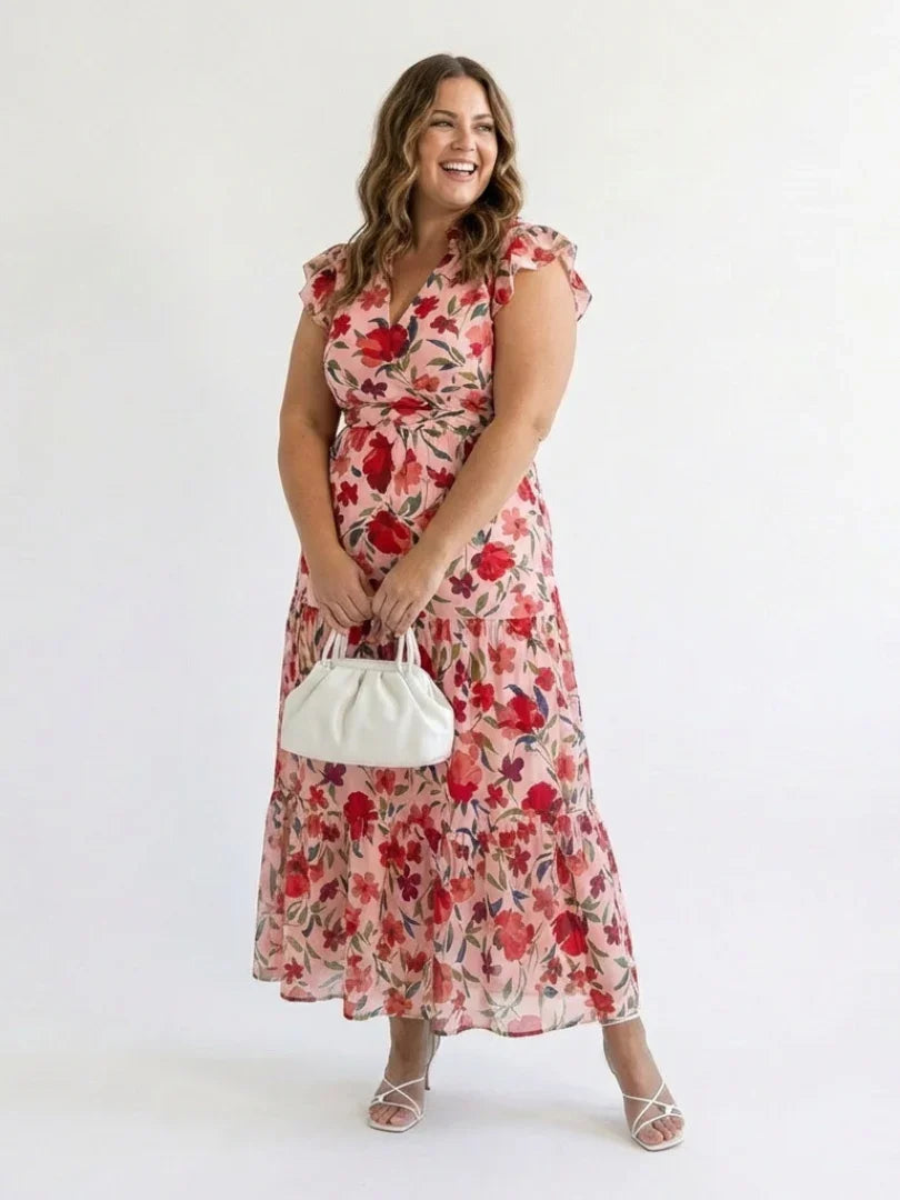 Queenie | Floral Flutter Sleeve Midi Dress view 9