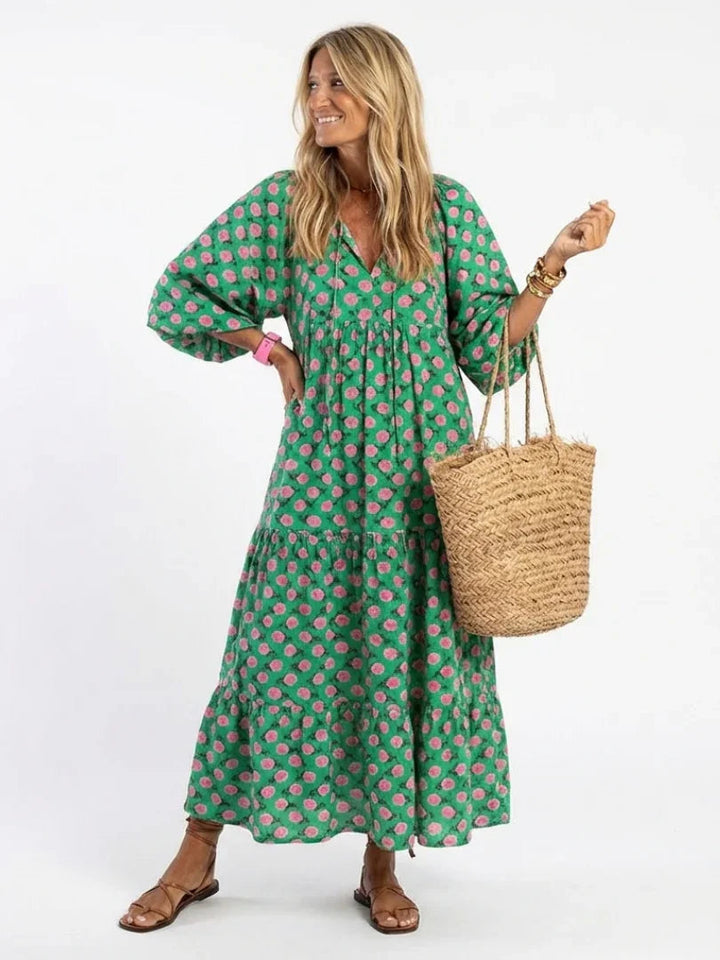 Women's Lightweight Floral Print Midi Dress | Relaxed Fit Tiered Summer Dress 0