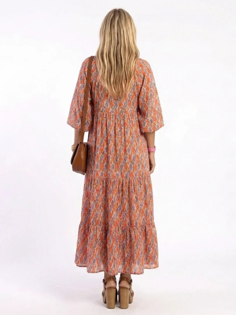 Amaryllis | Tiered Geometric Print Midi Dress view 4