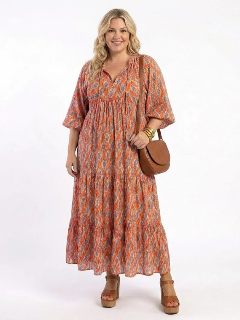 Amaryllis | Tiered Geometric Print Midi Dress view 5