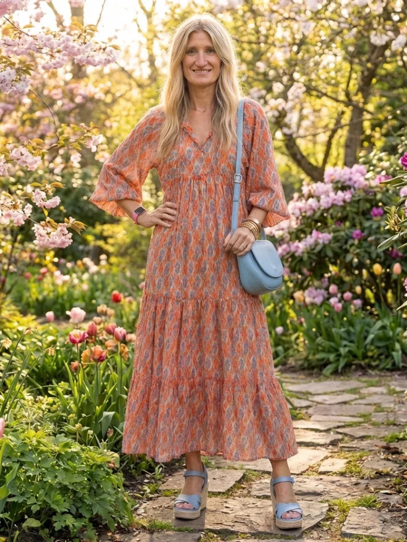 Amaryllis | Tiered Geometric Print Midi Dress view 6