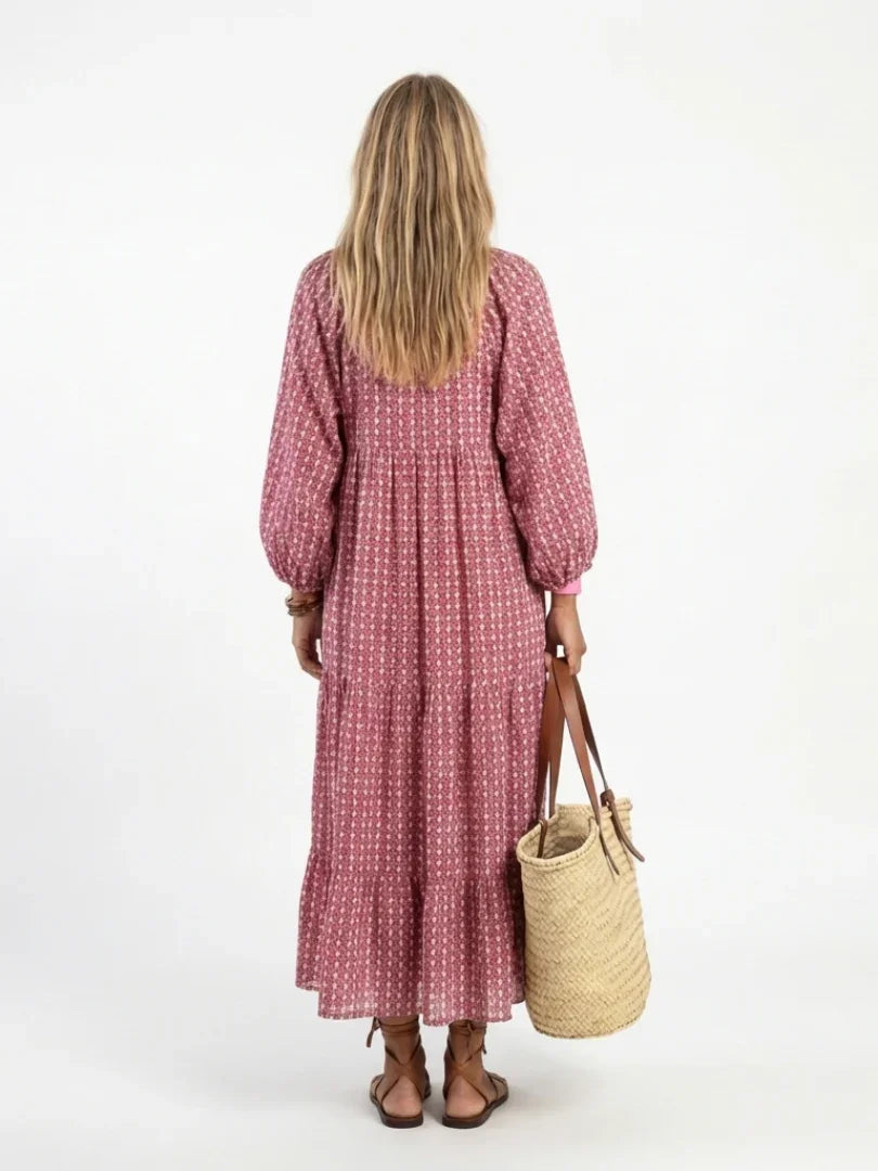 Zelie | Geometric Print Long-Sleeve Midi Dress view 3