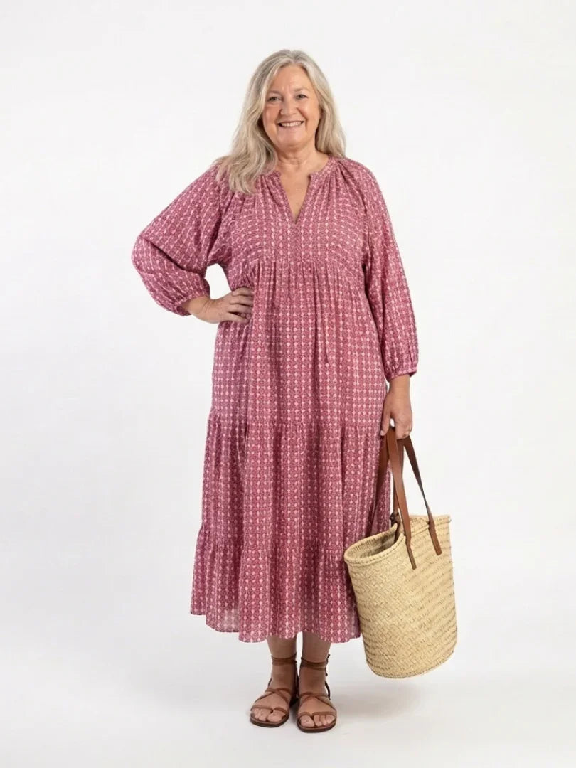 Zelie | Geometric Print Long-Sleeve Midi Dress view 4