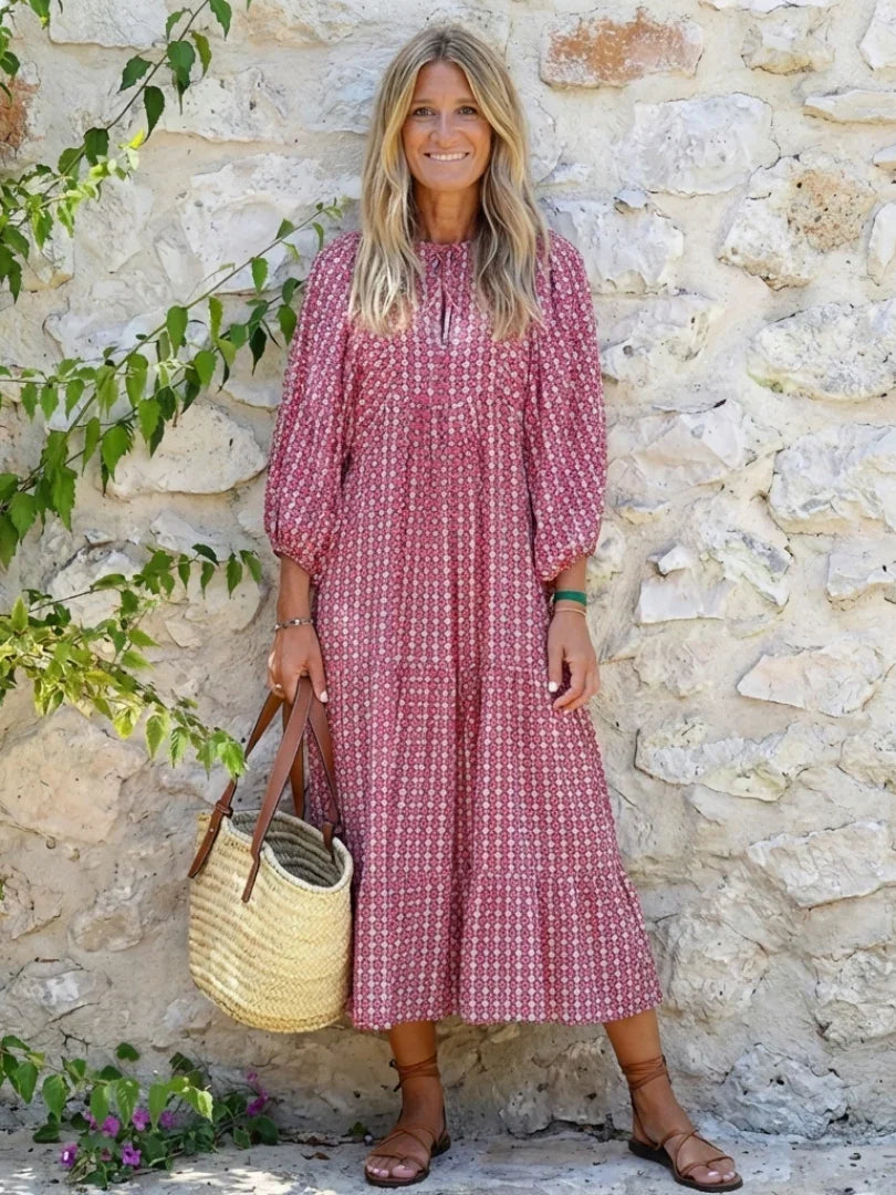 Zelie | Geometric Print Long-Sleeve Midi Dress view 5