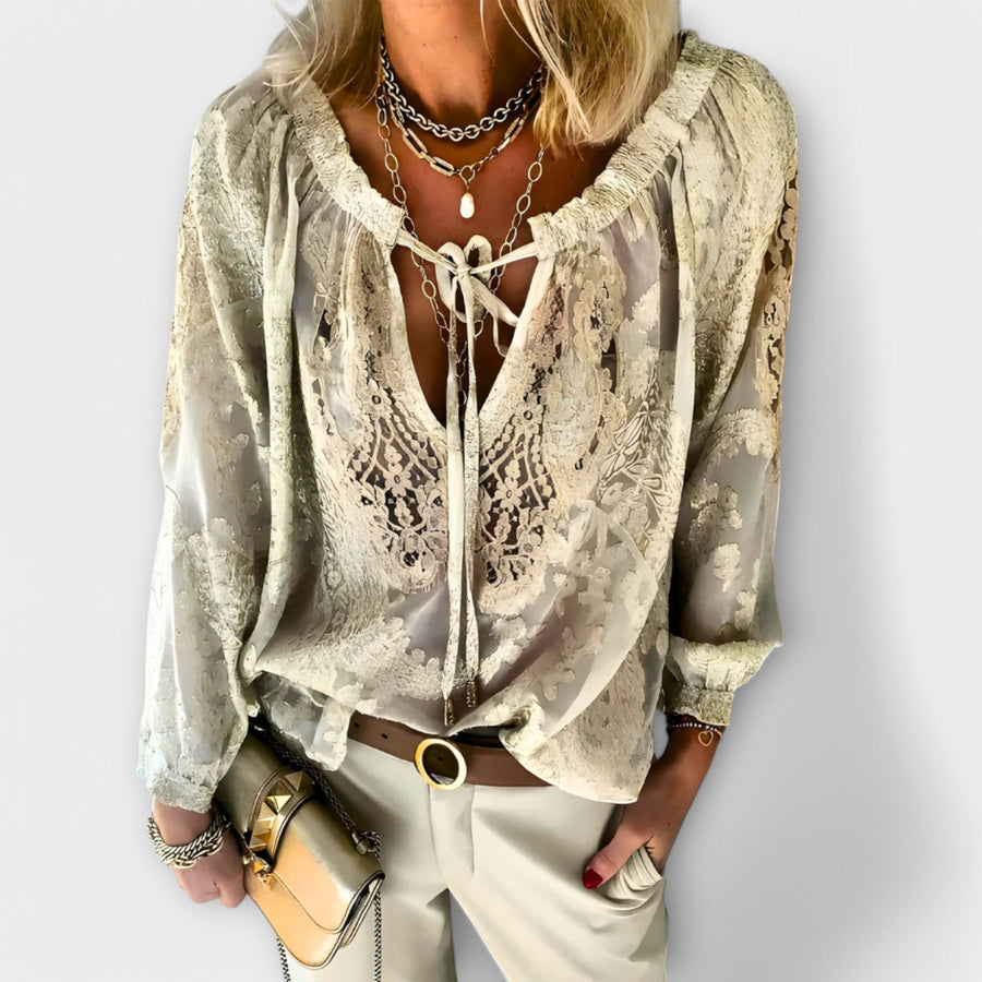 Rosalind | Boho Lace Tie-Neck Blouse view 3