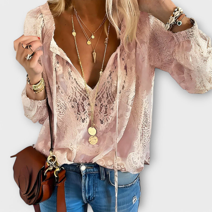 Rosalind | Boho Lace Tie-Neck Blouse view 4