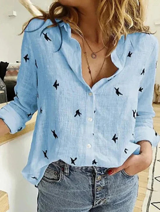 Eleanor | Women's Lightweight Linen Bird Print Blouse view 13