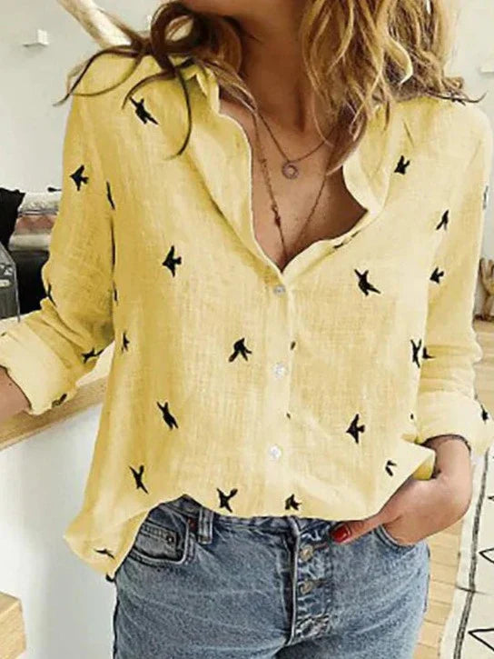 Eleanor | Women's Lightweight Linen Bird Print Blouse view 10