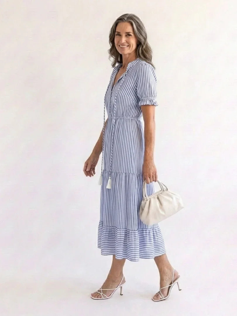 Clementine | Striped Tiered Midi Dress view 2