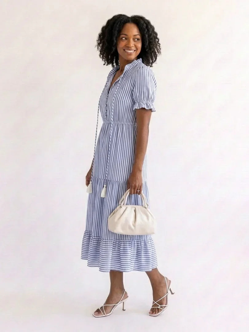 Clementine | Striped Tiered Midi Dress view 4