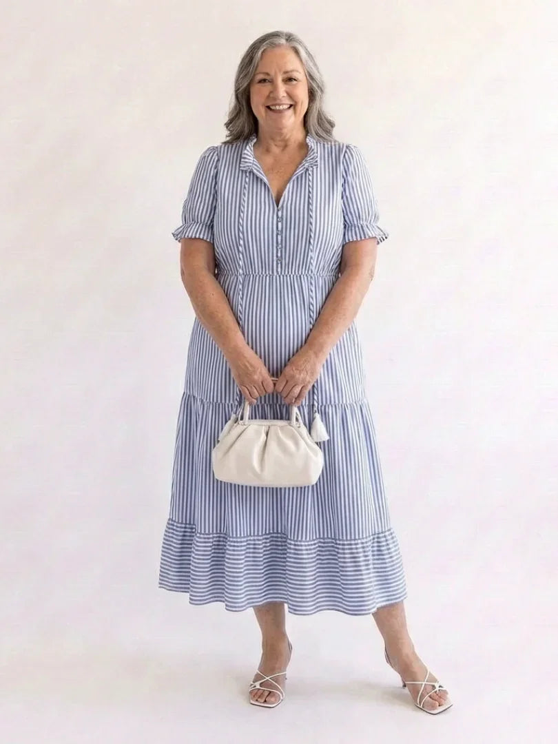 Clementine | Striped Tiered Midi Dress view 5