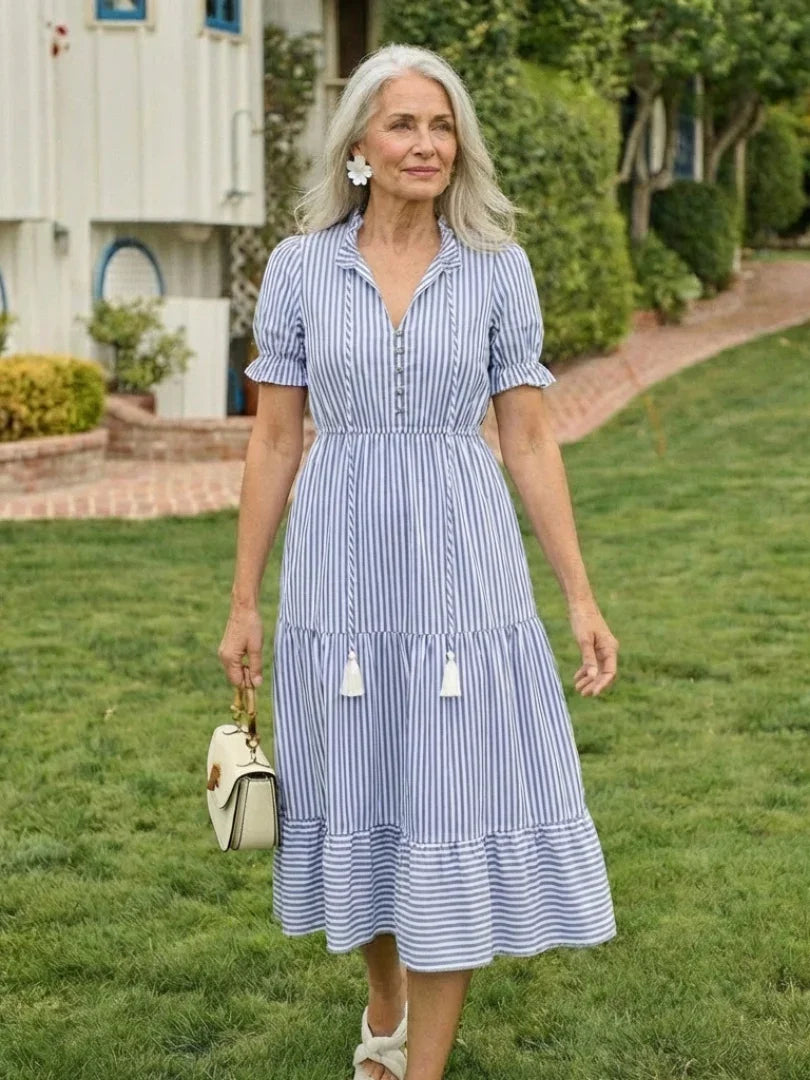 Clementine | Striped Tiered Midi Dress view 6