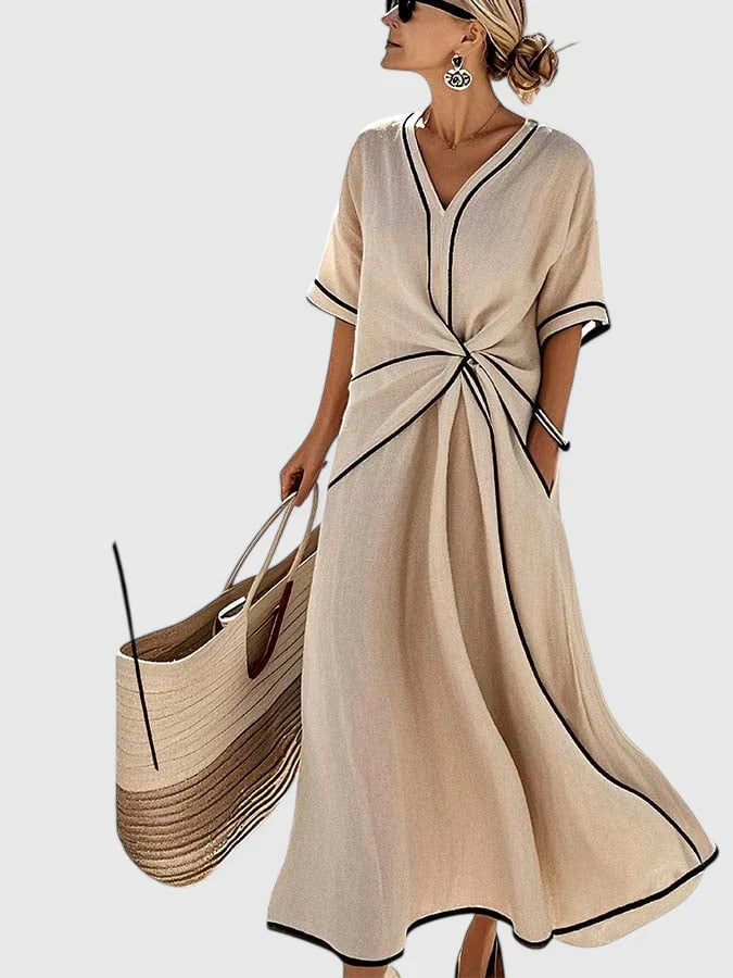 Yuliia | Women's Lightweight Vertical Striped Maxi Dress | Elegant Summer Casual Wear view 3