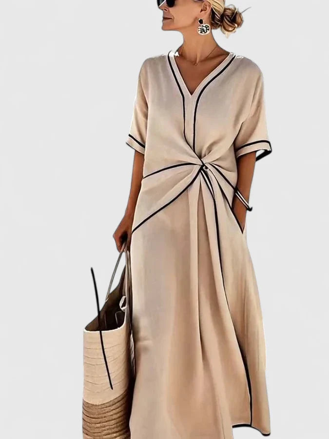 Yuliia | Women's Lightweight Vertical Striped Maxi Dress | Elegant Summer Casual Wear view 4