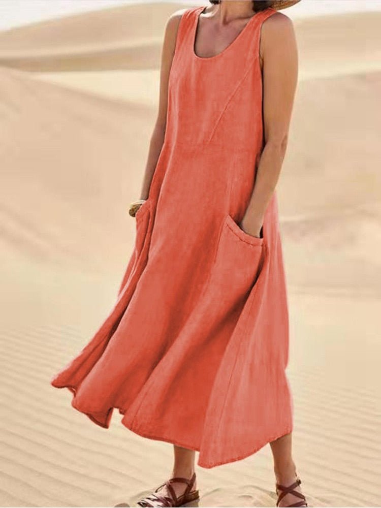 Delia | Women's Linen Maxi Dress view 3