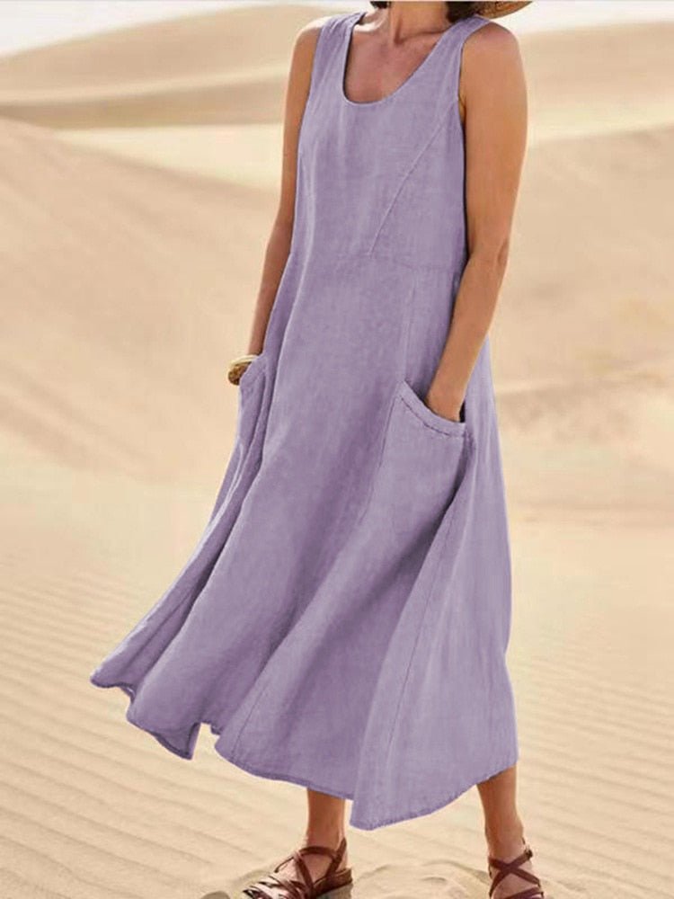 Delia | Women's Linen Maxi Dress view 4