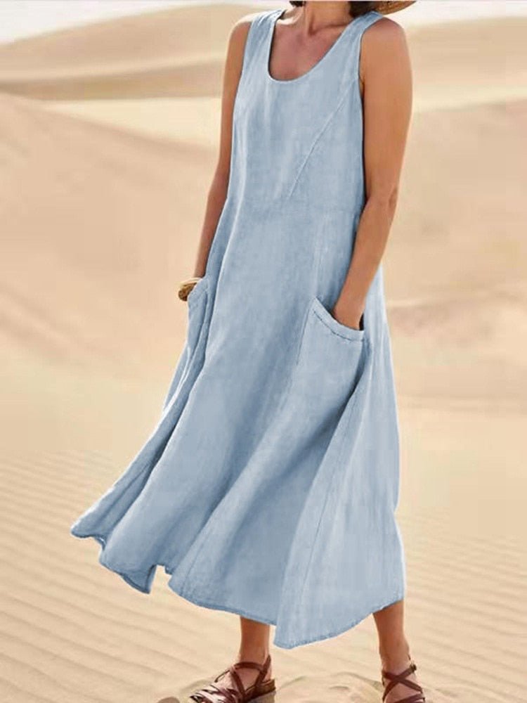 Delia | Women's Linen Maxi Dress view 5
