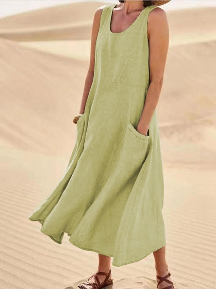 Delia | Women's Linen Maxi Dress view 6