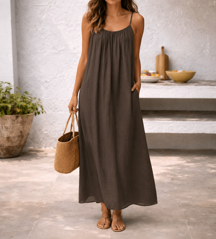 Women's Linen Maxi Dress | Elegant Spaghetti Strap Summer Sundress 0