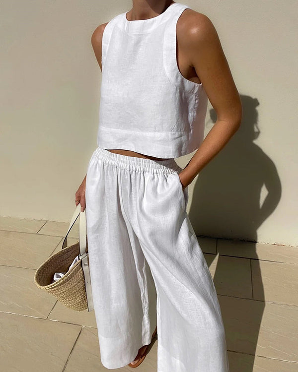 Sabine | Linen Crop Top Two-Piece Set