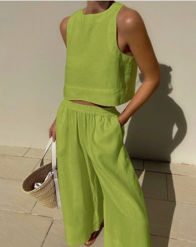 Sabine | Linen Crop Top Two-Piece Set view 3