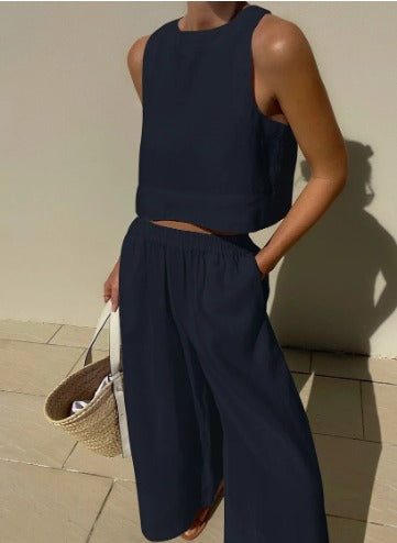 Sabine | Linen Crop Top Two-Piece Set view 4