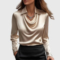 Zanni | Women's Luxe Shine Blouse | Elegant Draped Long Sleeve Top for Plus Size