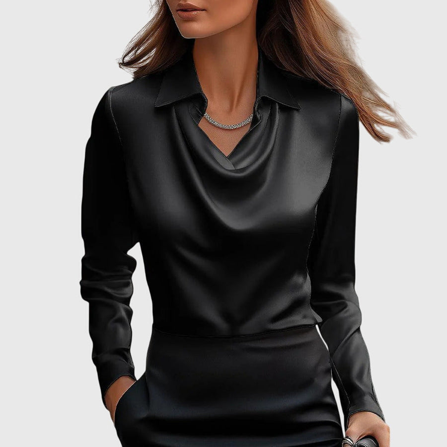 Zanni | Women's Luxe Shine Blouse | Elegant Draped Long Sleeve Top for Plus Size view 3