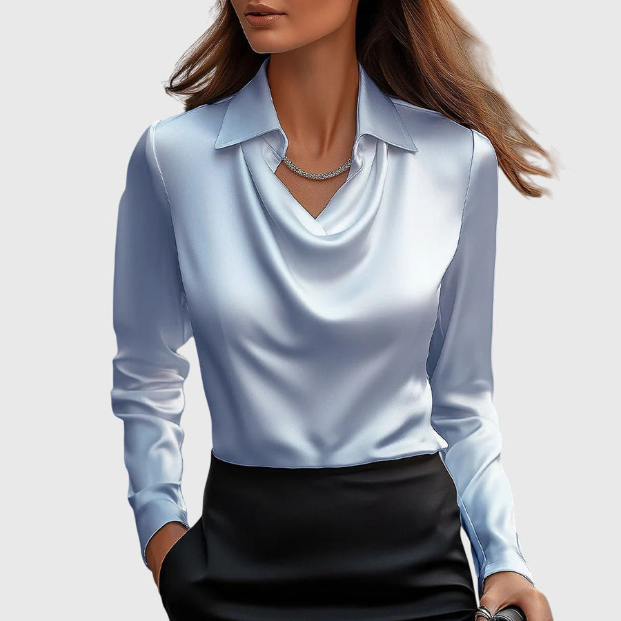 Zanni | Women's Luxe Shine Blouse | Elegant Draped Long Sleeve Top for Plus Size view 4