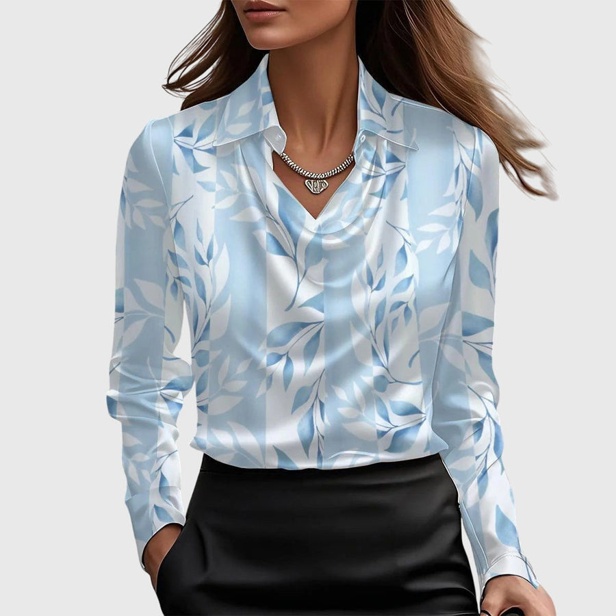 Zanni | Women's Luxe Shine Blouse | Elegant Draped Long Sleeve Top for Plus Size view 5