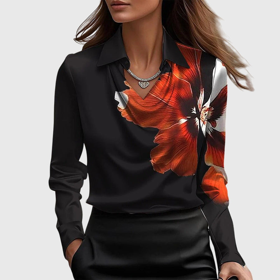 Zanni | Women's Luxe Shine Blouse | Elegant Draped Long Sleeve Top for Plus Size view 6