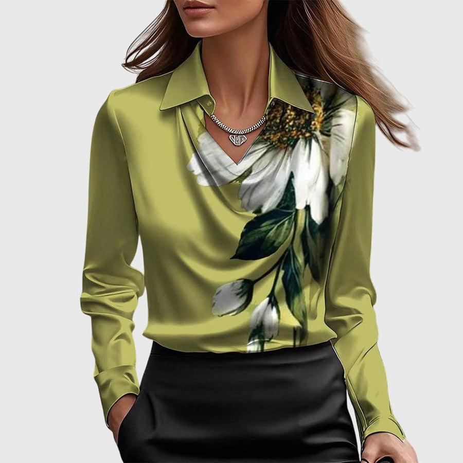 Zanni | Women's Luxe Shine Blouse | Elegant Draped Long Sleeve Top for Plus Size view 7