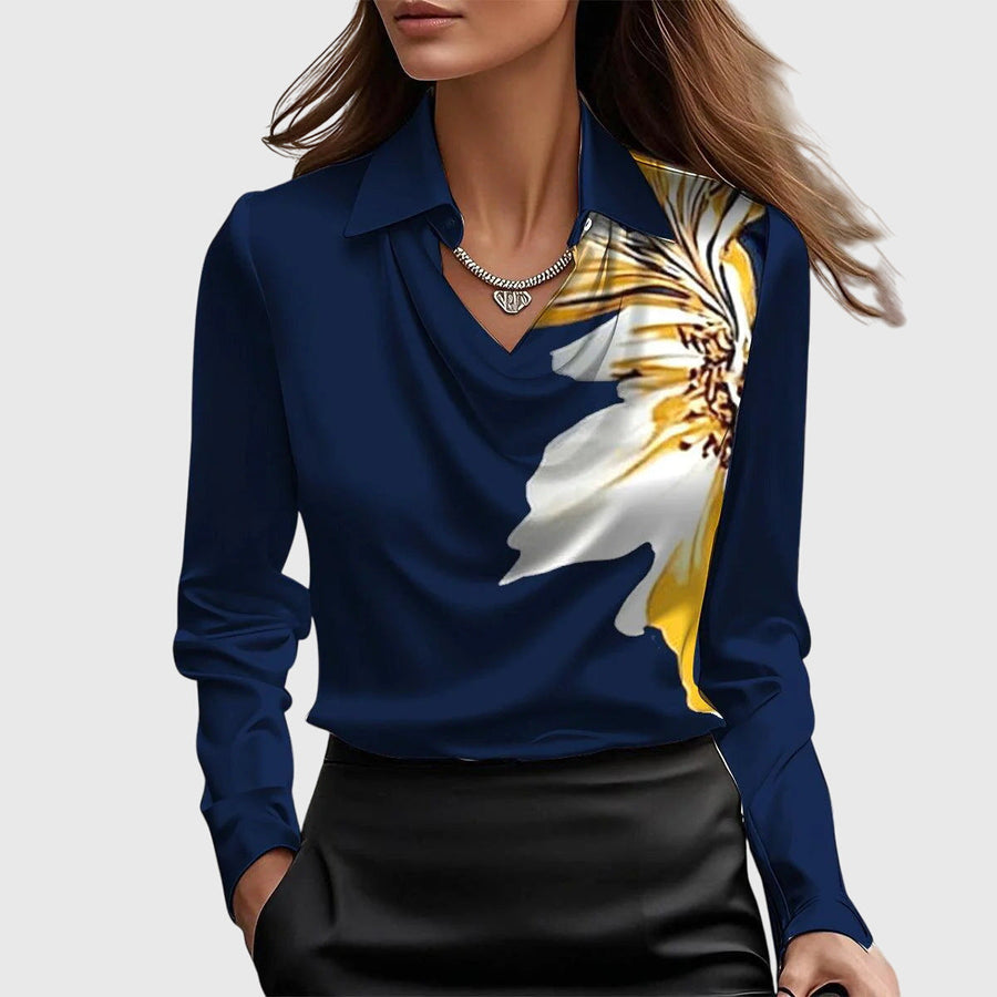 Zanni | Women's Luxe Shine Blouse | Elegant Draped Long Sleeve Top for Plus Size view 8