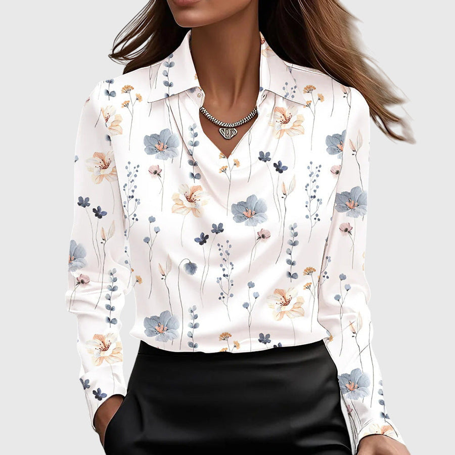 Zanni | Women's Luxe Shine Blouse | Elegant Draped Long Sleeve Top for Plus Size view 9