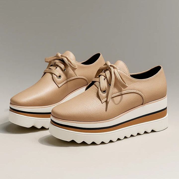 Women's Neutral Lace-Up Platform Oxford Sneakers | Stylish Wedge Casual Shoes 0