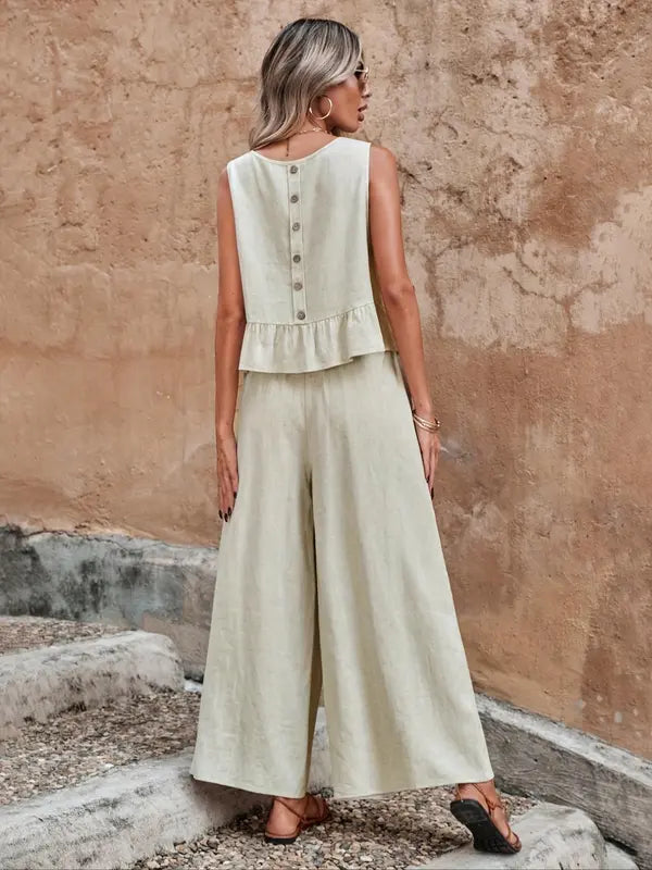 Charlotte | Women's Ruffle Hem Top and Wide Leg Pants Set view 2
