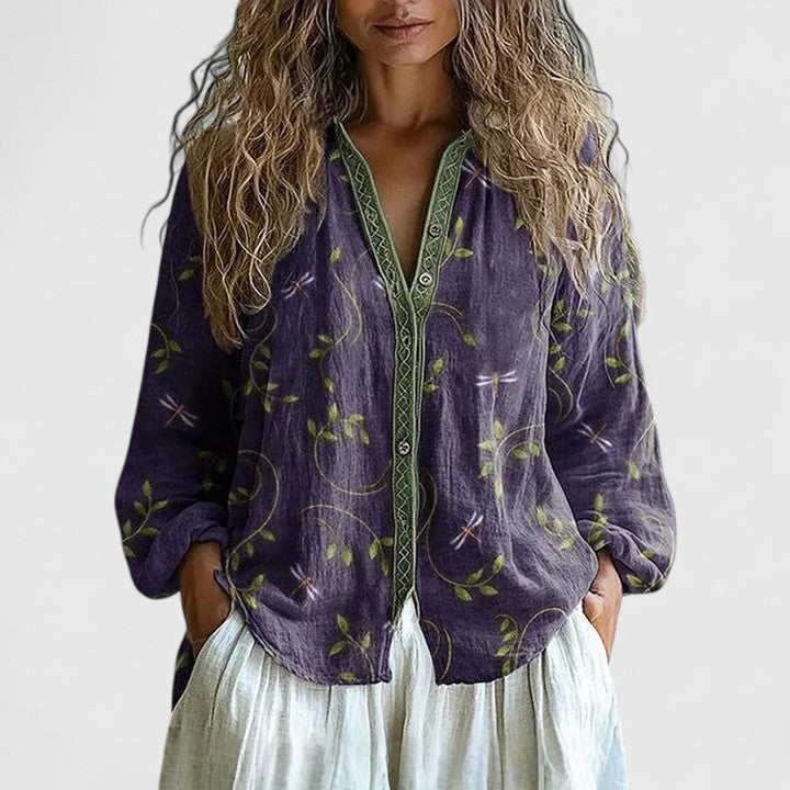 Women's Soft Cotton Blouse | Elegant Retro Leaf Print Summer Top 0