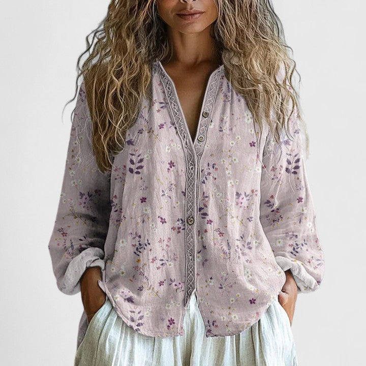 Seraphina | Retro Leaf Print Blouse view 2