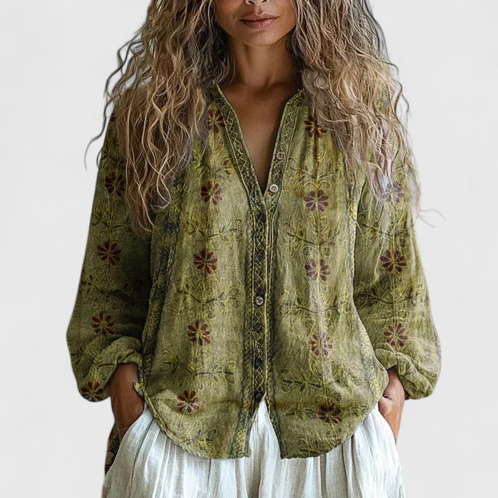 Seraphina | Retro Leaf Print Blouse view 3