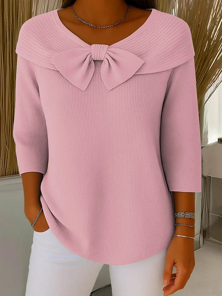 Vickie | Women's Soft Knit Sweater | Elegant Fitted Autumn Top | Cozy Bow Detail Design view 2