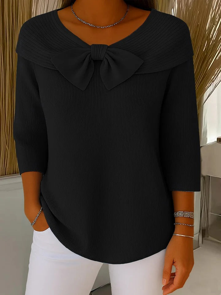 Vickie | Women's Soft Knit Sweater | Elegant Fitted Autumn Top | Cozy Bow Detail Design view 6